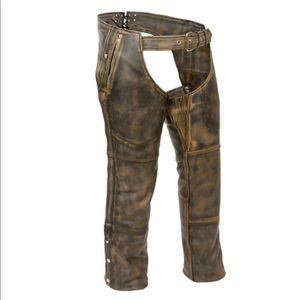 Men’s Distressed Brown Motorcycle leather Riding Biker Chaps